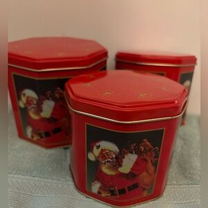 3 piece Red Octoganal Santa Tin Set